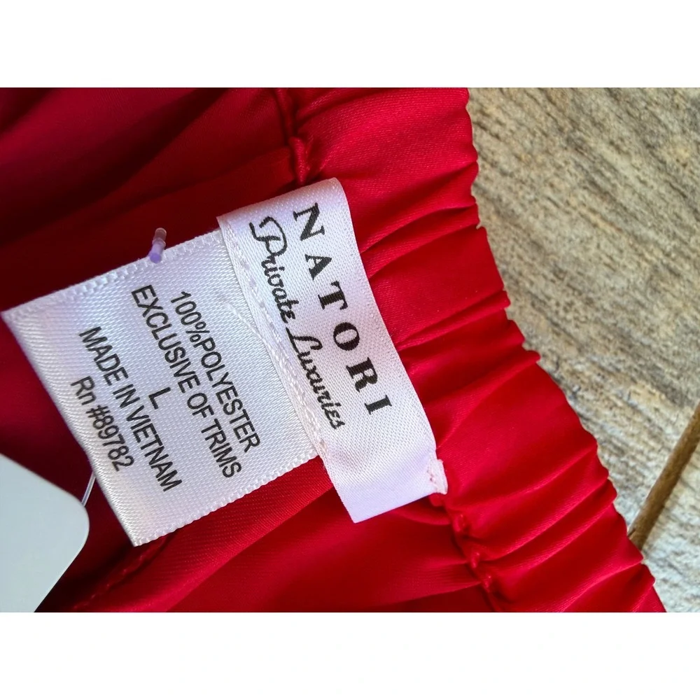Natori Pajama Set 2‎ pc Large Red Satin Shirt Button Down Long Sleeve Pants ReAd